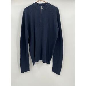 CMMN SWDN 1/4 Zip Sweater Men's Sz L Navy Blue Rib Knit Pullover Cotton Blend